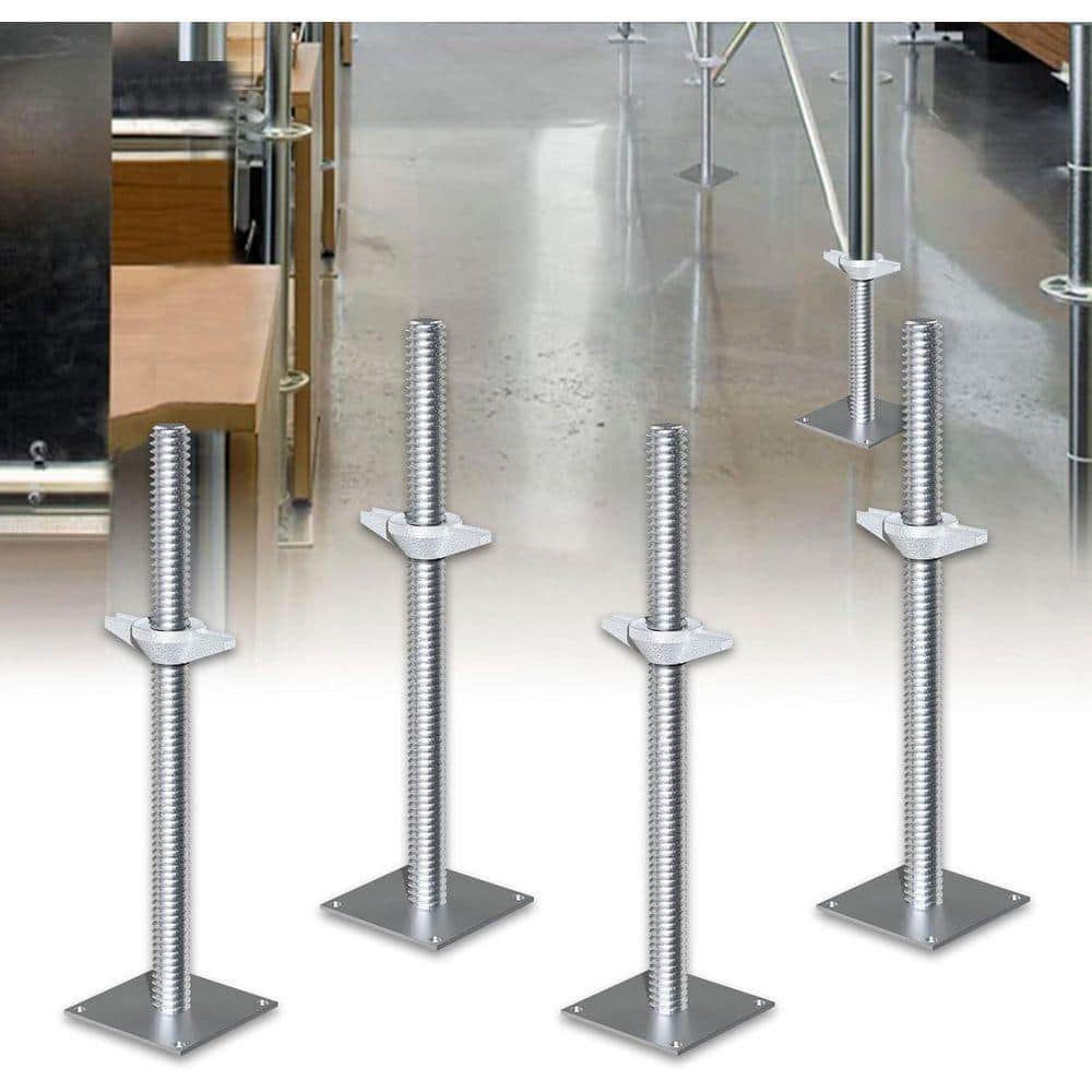 KIWDZFU 4 Pack Adjustable Leveling Jack 18 Inch Solid Steel Screw Jacks with Base Plate for Baker Style Scaffolding (3)