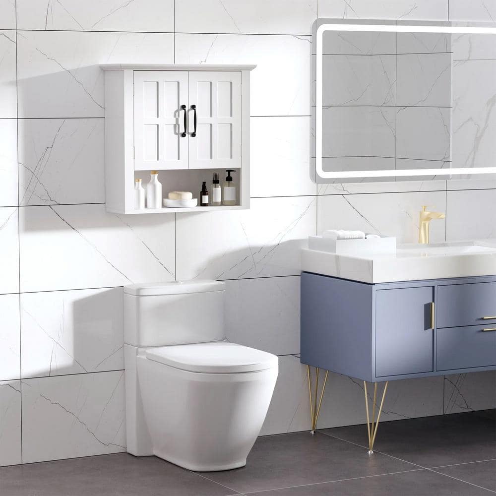 Anqtovp 7.8 in. W x 23.6 in. D x 22.8 in. H Bathroom Storage Wall Cabinet with Adjustable Shelf & 2 Doors in White (3)