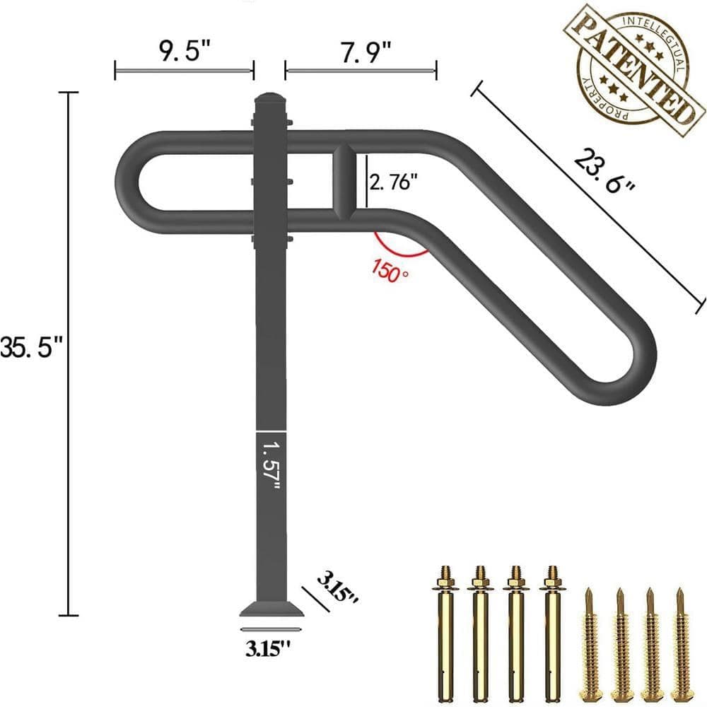 Angel Sar 31.5 in. 9.5 in. L x 35.5 in. H SinglePost WroughtIronHandrails OutdoorStairRailing for 3Steps Garage EntrancePorchBlack (3)