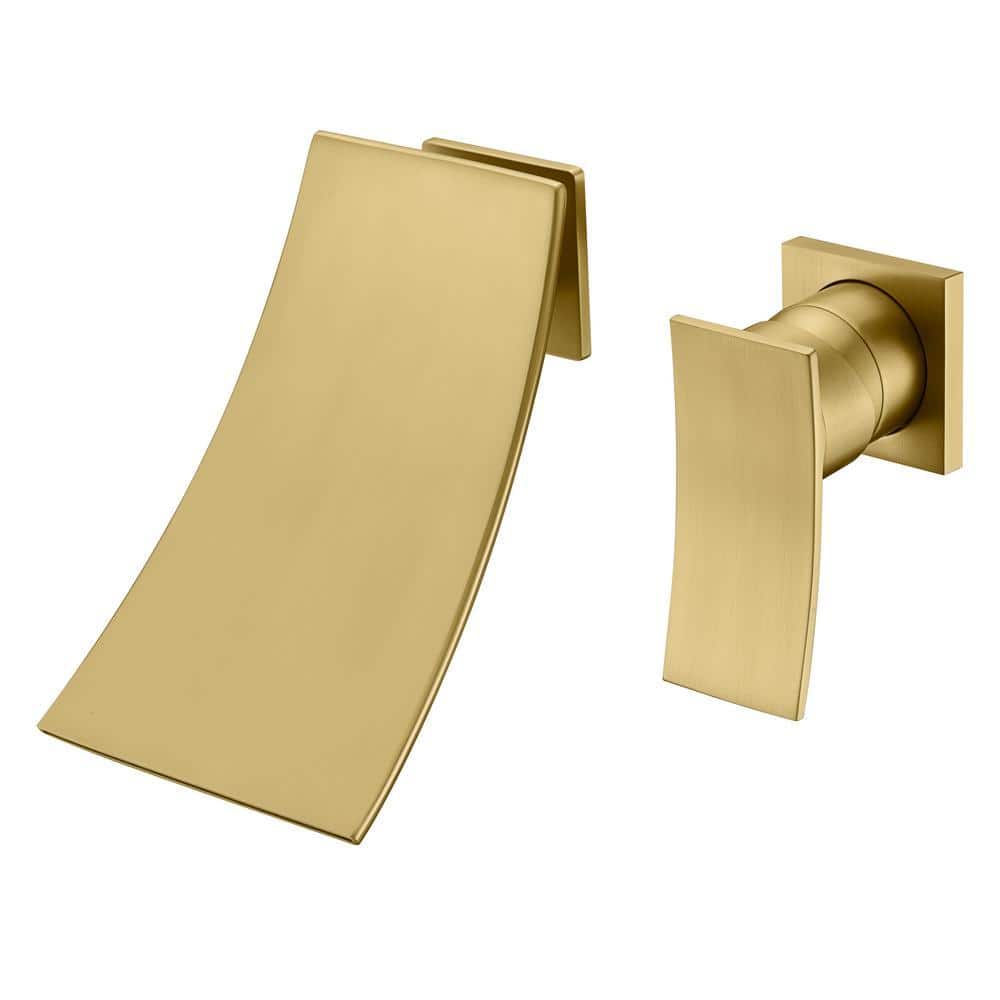 SUMERAIN Contemporary Single Handle Wall Mounted Roman Tub Faucet with Waterfall Spout in Brushed Gold (1)