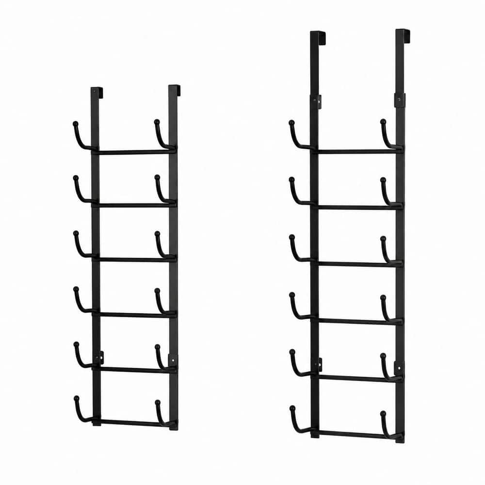 Anqtovp 9 6-Tier Towel Rack in Black Over Door or Wall Mount Metal Organizer Space Saving for Bathroom, Camper, RV (1)