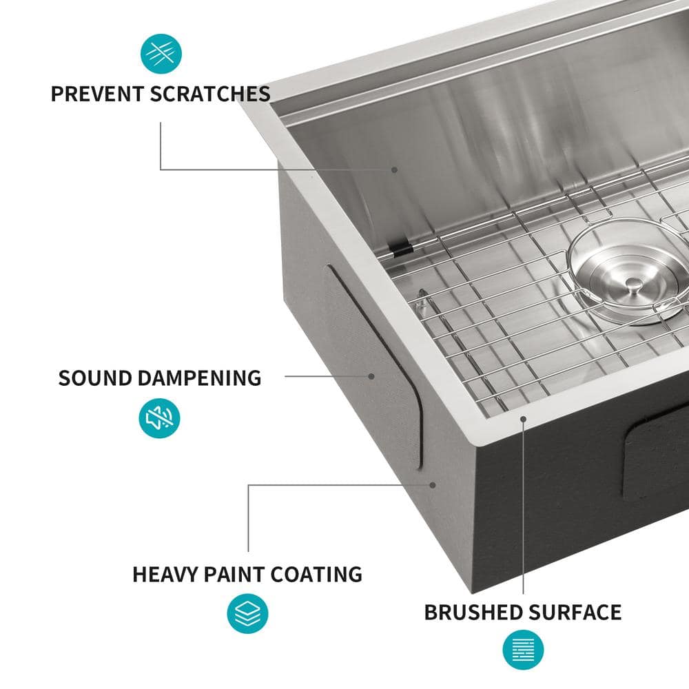 cadeninc 23 in. x 19 in. x 13 in. Single Bowl Undermount Laundry/Utility Sink with Accessories (Sink only) (3)