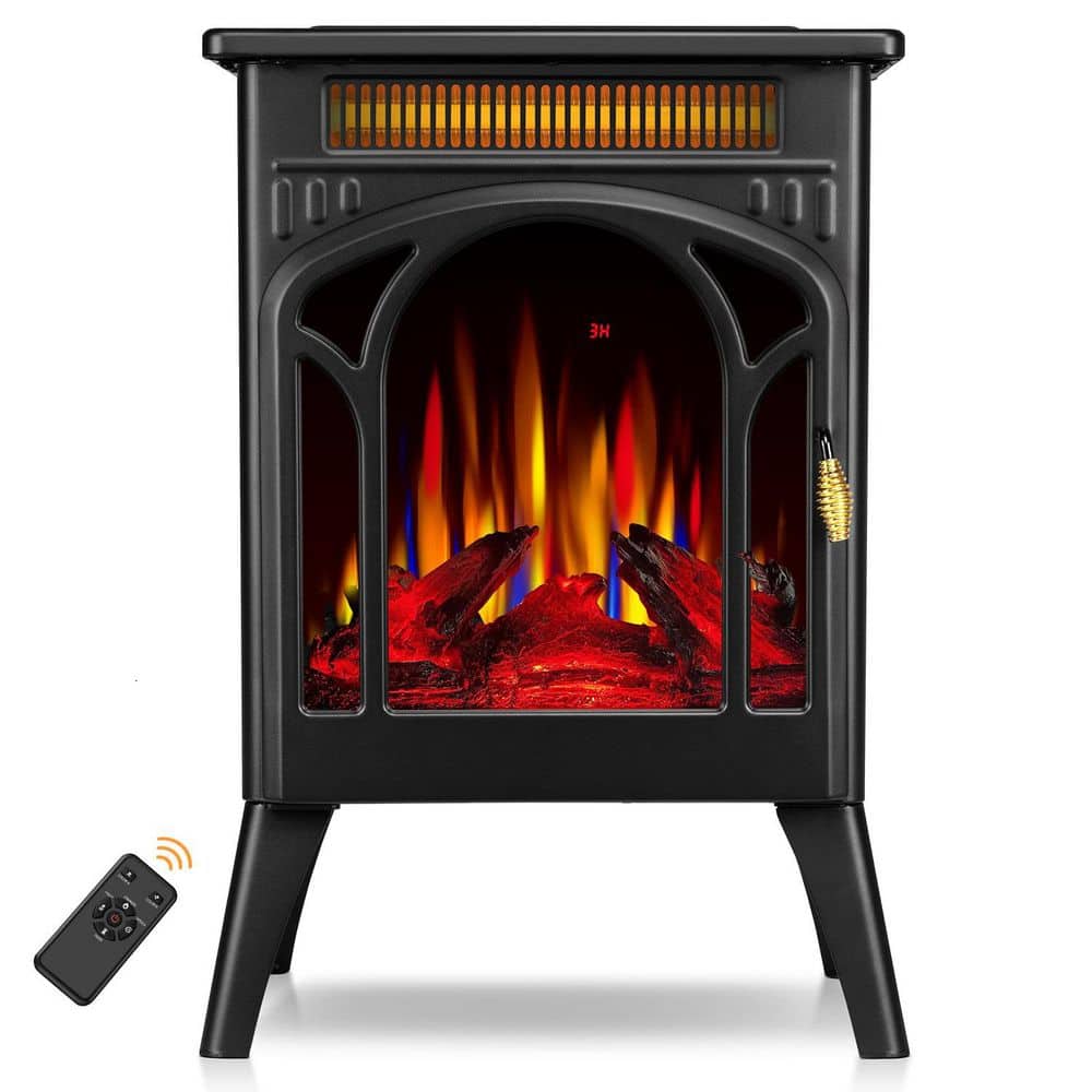 R.W.FLAME 16.76 in. Freestanding Metal Electric Fireplace with Remote, 3D Flame Effect in Black