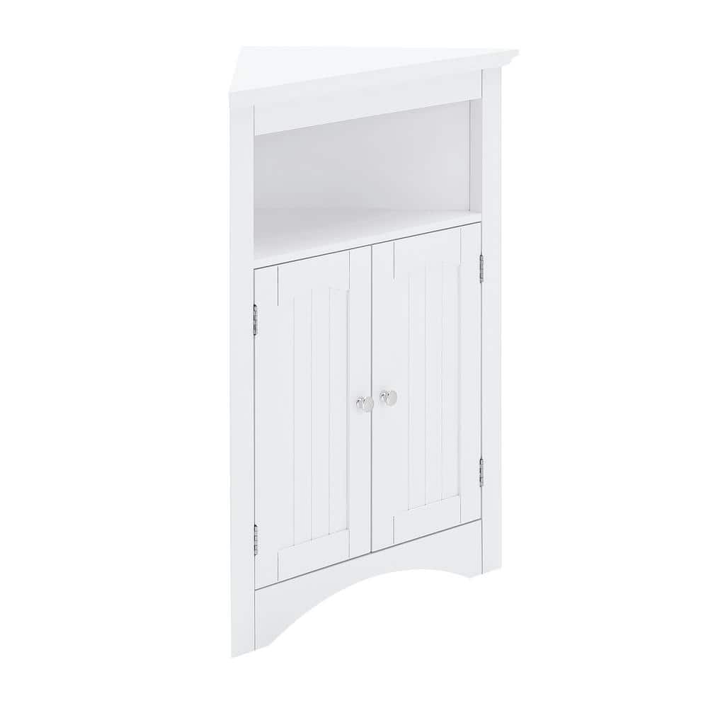Tileon 24 in. W x 17 in. D x 32 in. H White MDF Freestanding Triangle Corner Linen Cabinet with Open Shelf (3)