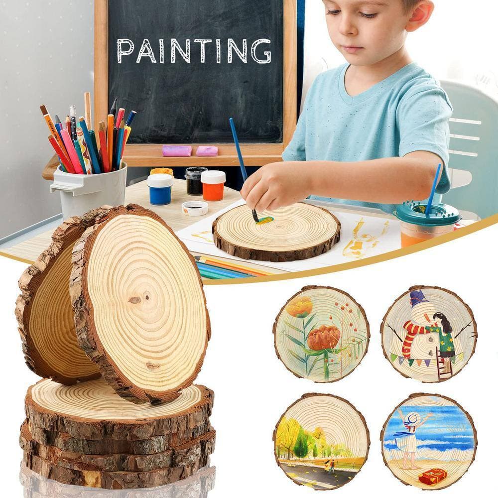 Angel Sar 7-8 in. Unfinished Wood Slices for Centerpieces with Tree Bark for Crafts Christmas Ornaments (6-Pack) (3)