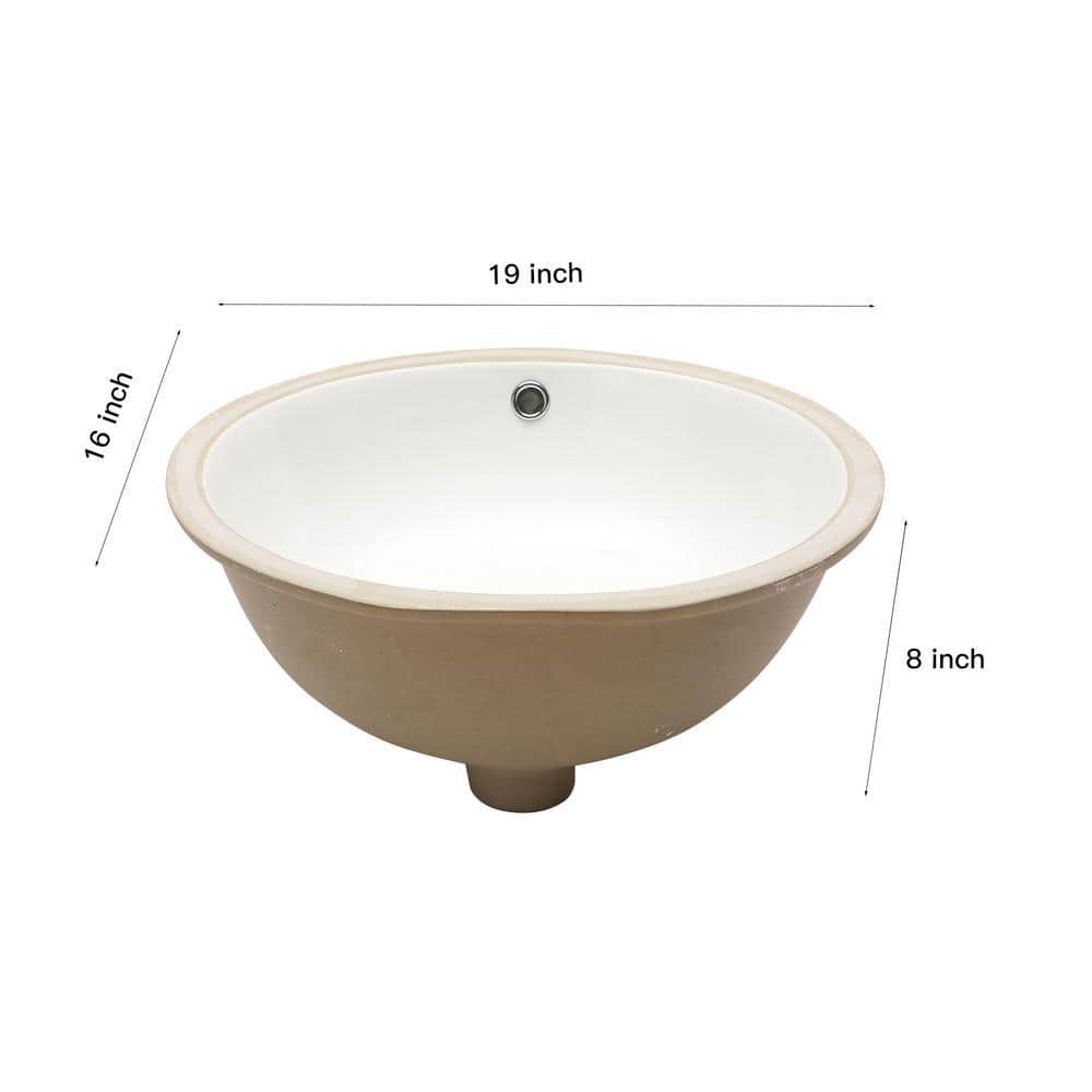 Sarlai 19 in. White Oval Porcelain Ceramic Undermount Bathroom Vanity Vessel Sink With Overflow (2)