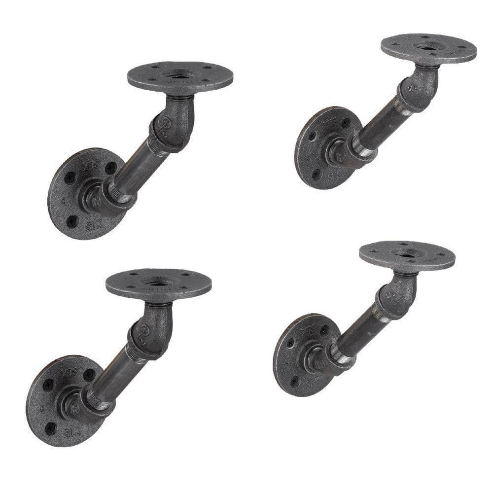 PIPE DECOR 1/2 in. Black Pipe 5.75 in. W x 5.75 in. H Wall Mounted Double Flange Angled Shelf Bracket Kit (4-Pack) (1)
