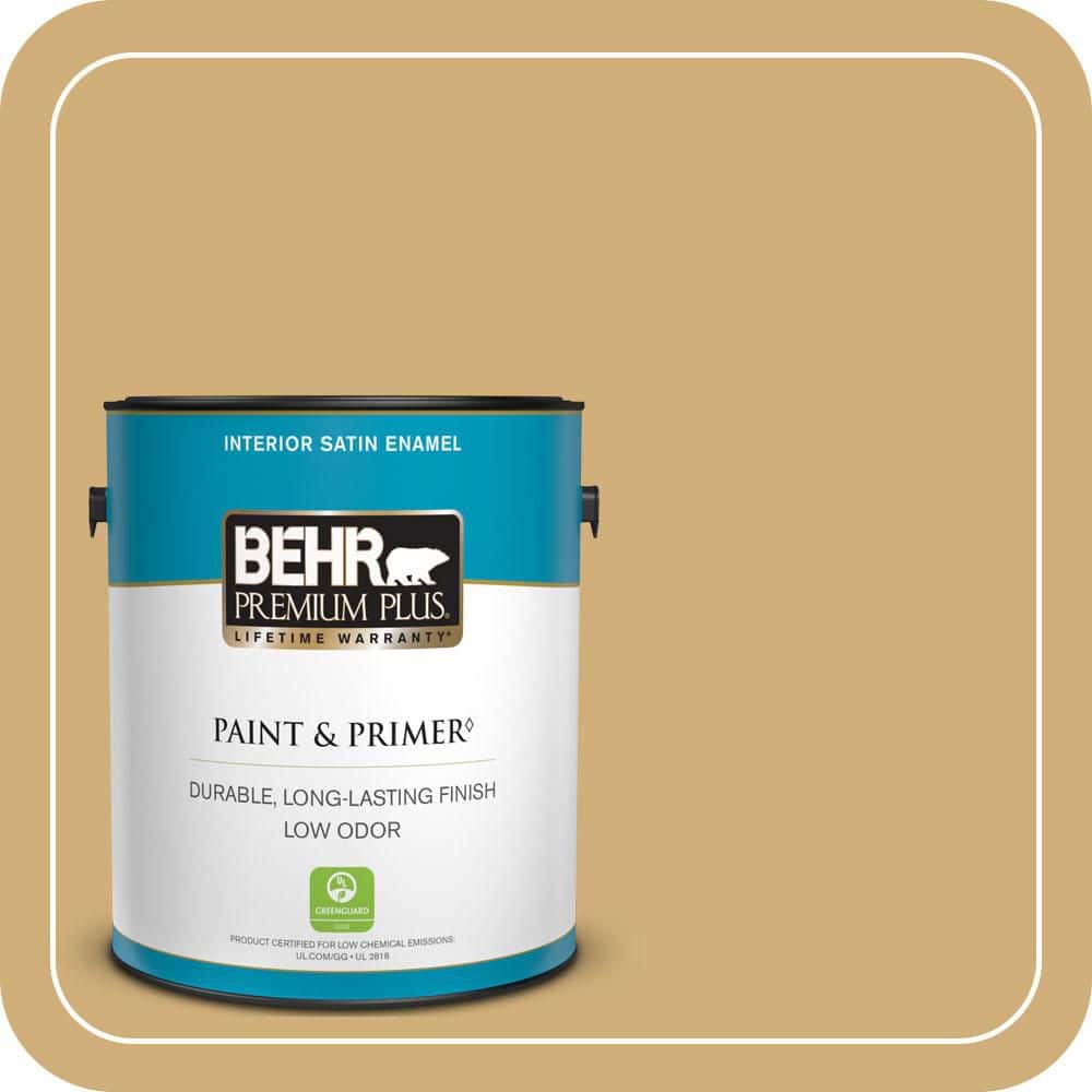 BEHR PREMIUM PLUS 1 gal. #PPU6-15 Romanesque Gold Satin Enamel Low Odor Interior Paint & Primer