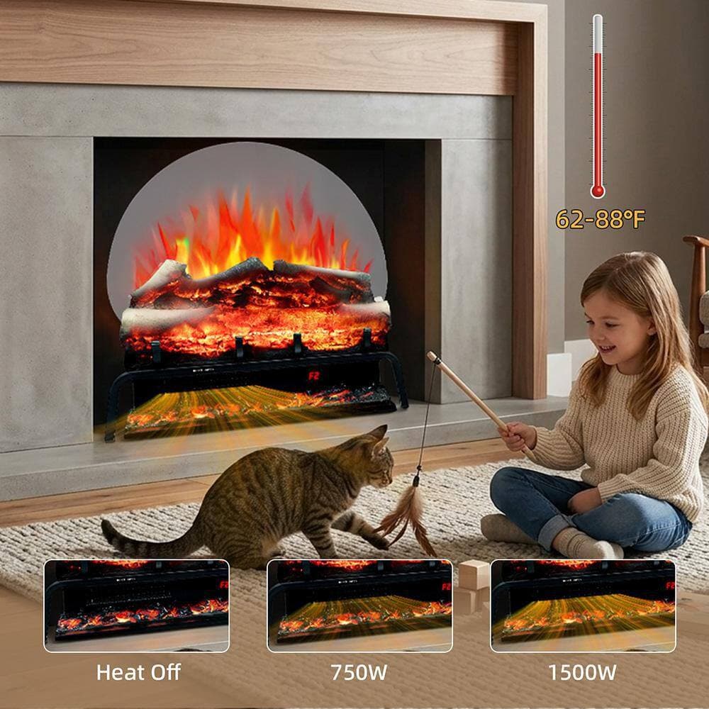 Delandgrand 24.5 in. WiFi Freestanding Electric Fireplace Log Set with APP Control, Multicolor LED Flames, 5 Brightness & Speeds (2)