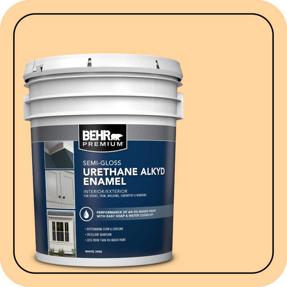 BEHR PREMIUM 5 gal. #P240-3 Mango Nectar Urethane Alkyd Semi-Gloss Enamel Interior/Exterior Paint