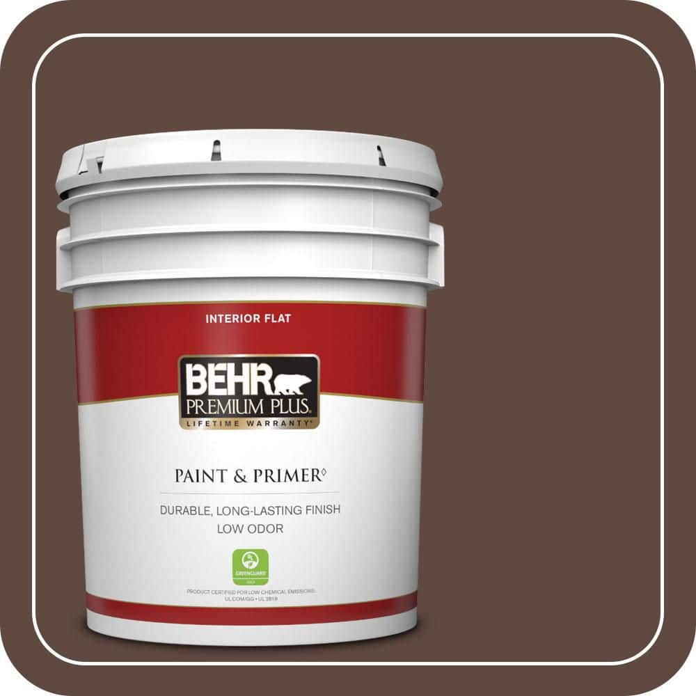BEHR PREMIUM PLUS 5 gal. #N150-7 Chocolate Therapy Flat Low Odor Interior Paint & Primer