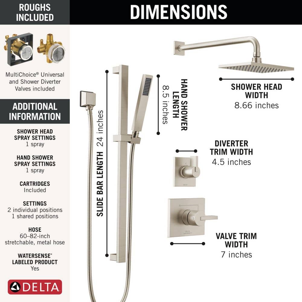 Delta Vero 2-Handle 2-Spray Shower Faucet 1.75 GPM with Hand Shower and Pressure Balance (3)
