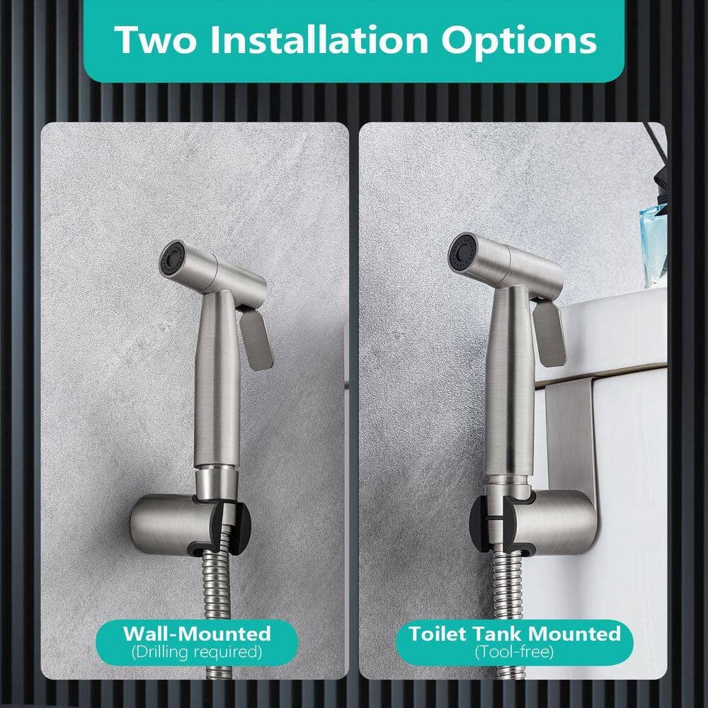 Wudkey 1-Pack Stainless Steel Handheld Bidet Sprayer for Toilet, Bidet Attachment for Feminine Hygiene, Brushed Nickel (2)