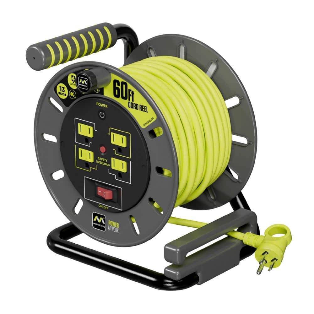 Masterplug Open Reel 60 ft. 14 AWG/3 13Amp Extension Cord Reel with 4 Grounded Outlets