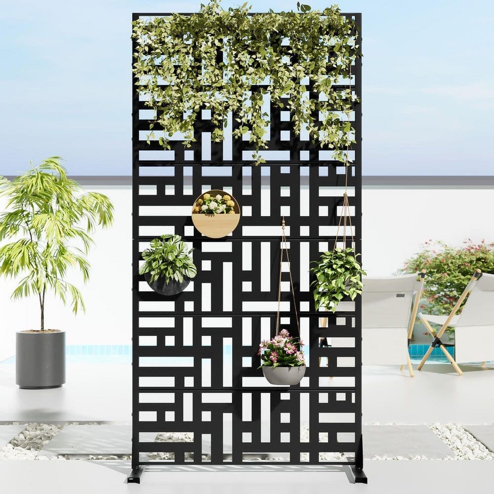 Lumioca 1-Piece 46.8 in. W x 71.37 in. H Black Outdoor Metal Screen Decorative Art Panel (6-Piece Assembly) (2)