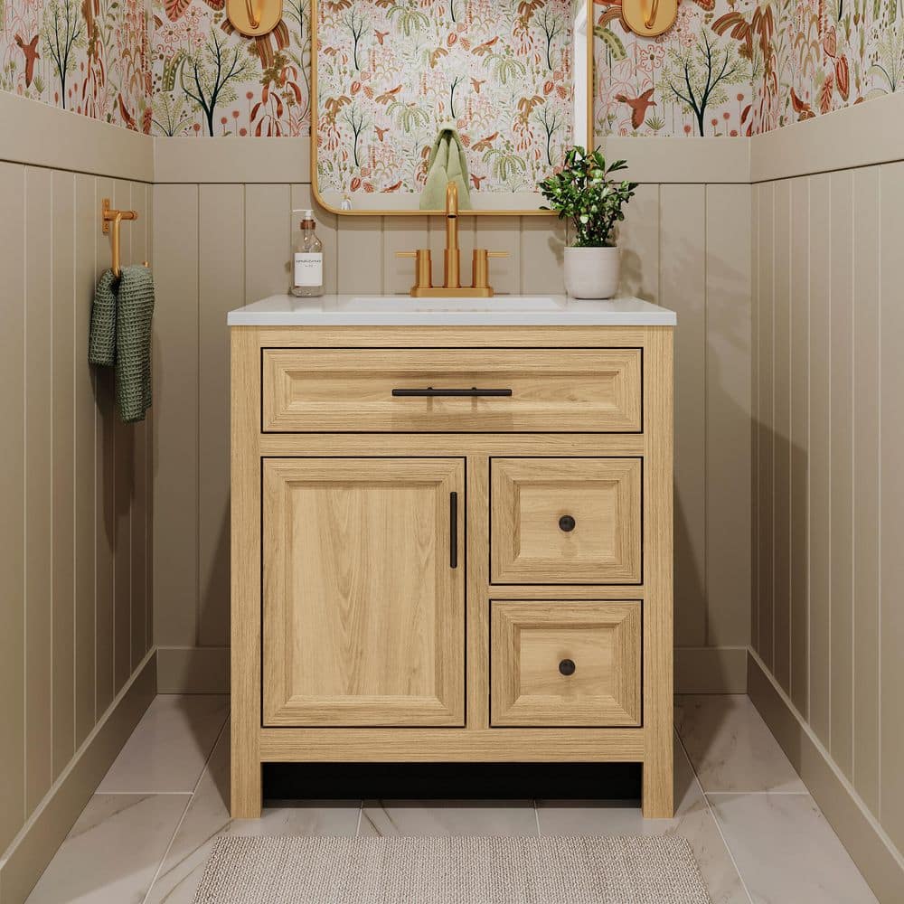 Glacier Bay Haldone 31 in. Single Sink Freestanding Sunlit Bathroom Vanity with White Cultured Marble Top (Assembled) (2)
