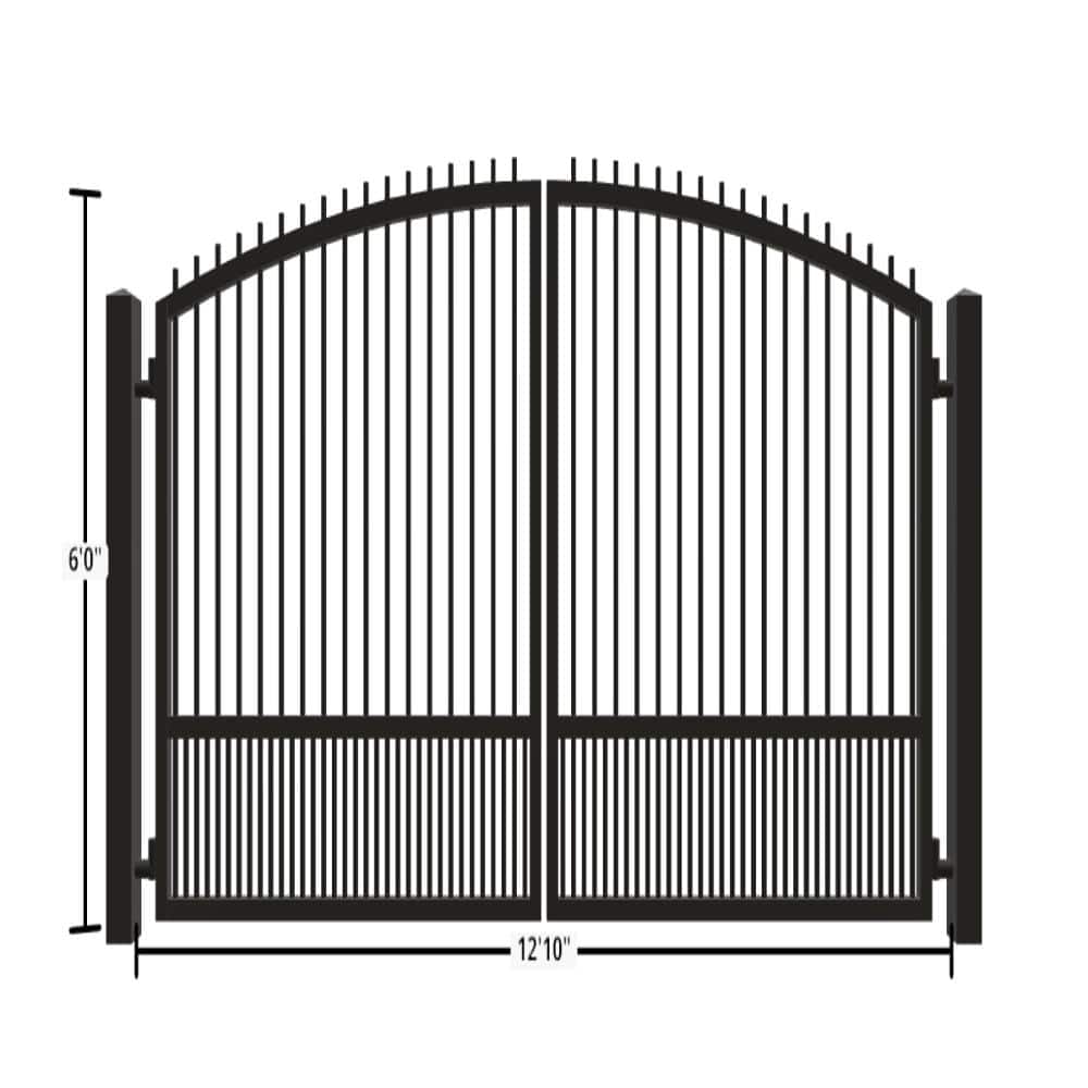 Unbranded Driveway Gate — Swing, Center, Arch + Finials, Puppy, Black — 154"W x 72"H (1)