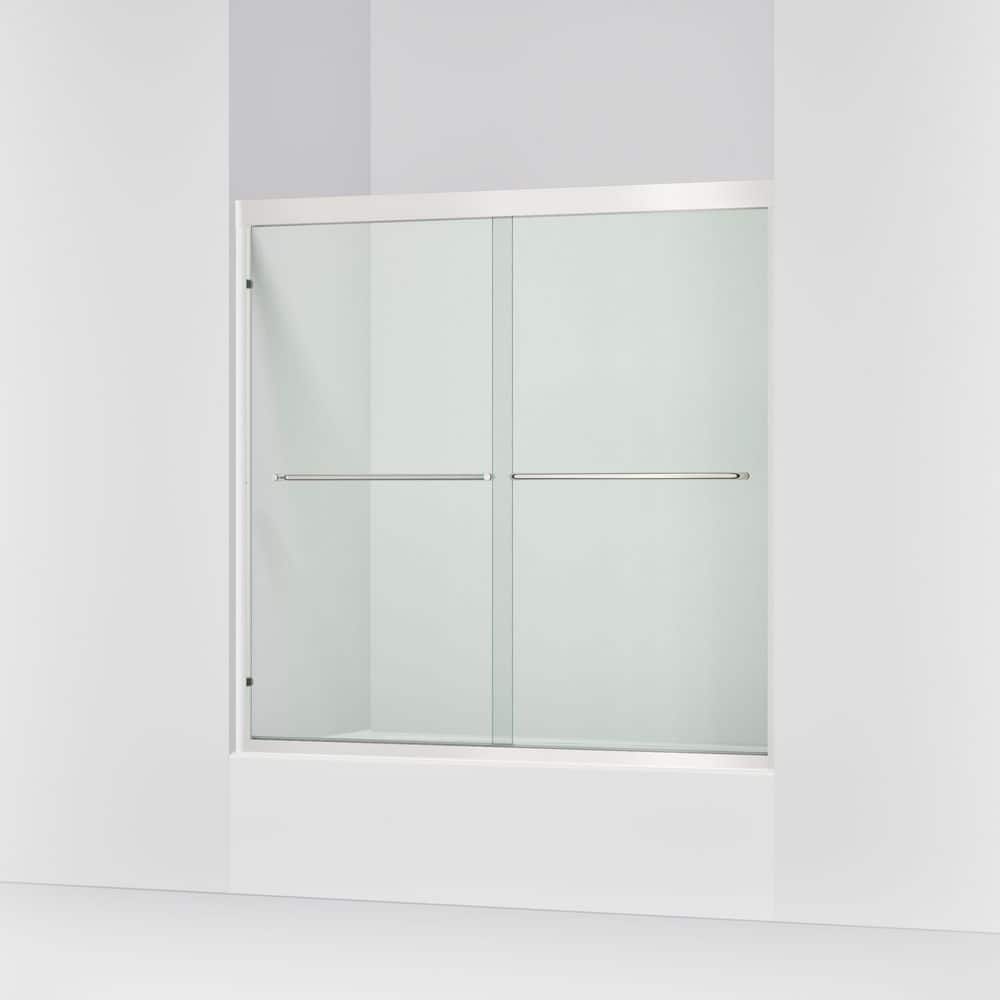 KOHLER Lively 57-60 in. W x 58 in. H Frameless Sliding Tub Door in Polished Silver with 1/4 in. Thick Clear Tempered Glass