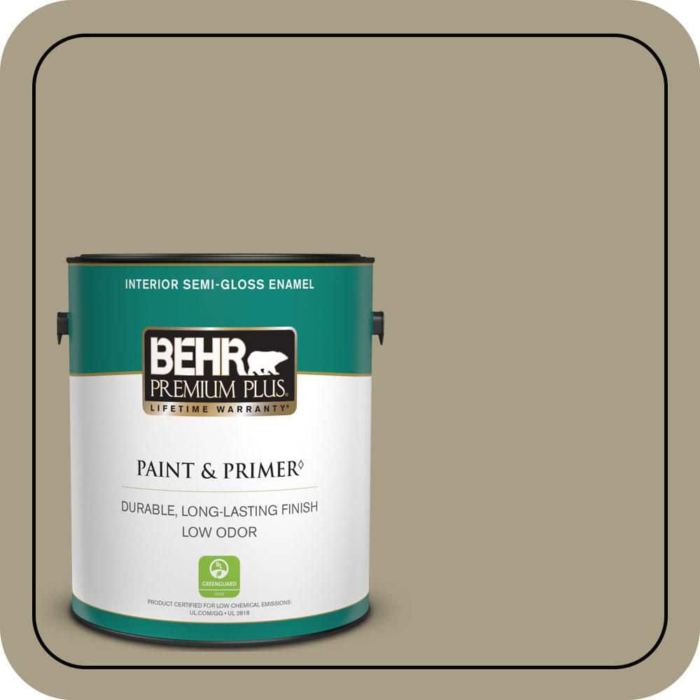 BEHR PREMIUM PLUS 1 gal. #N340-4 Tent Green Semi-Gloss Enamel Low Odor Interior Paint & Primer
