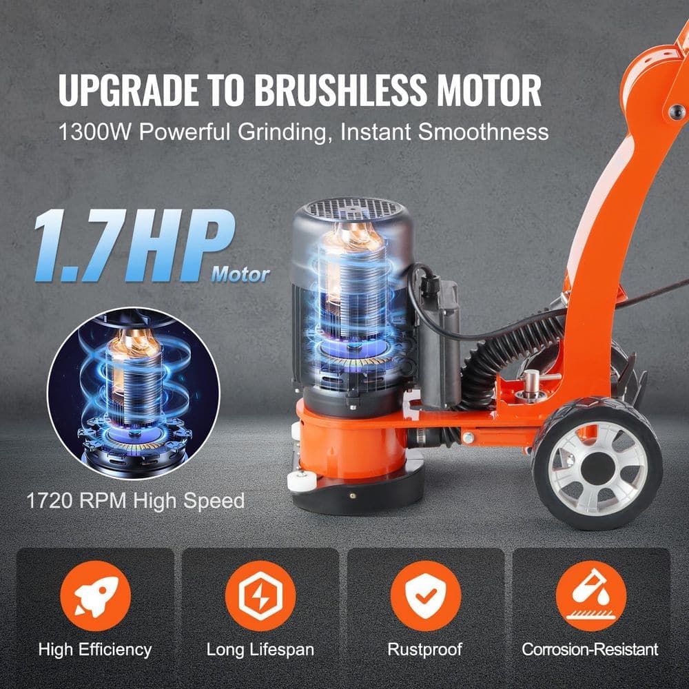 SKYSHALO Electric Concrete Floor Grinder 7 in. Walk-Behind Grinder 1.7HP Concrete Floor Polisher, 1300W Grinding Machine, 1720RPM (2)