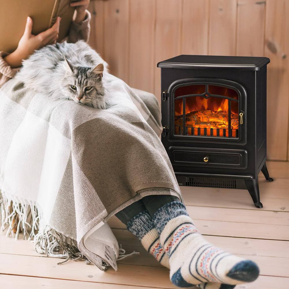 Ahfiwaso 750-Watt/ 1500-Watt Black Electric Fireplace Tower Radiant Infrared Space Heater with LED Realistic Flame (2)