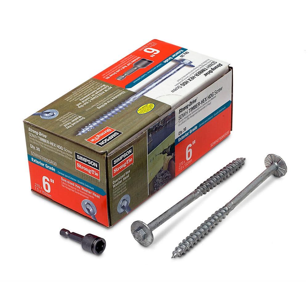 Simpson Strong-Tie 0.276 in. x 6 in. Strong-Drive SDWH Timber-Hex HDG Wood Screw (30-Pack) (1)