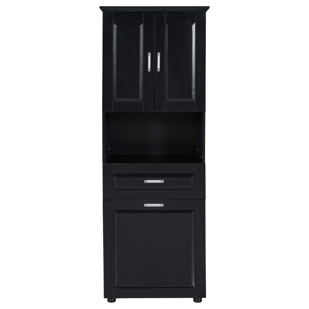 Unbranded 24.72 in. W x 16.29 in. D x 69.92 in. H Black Linen Cabinet Bathroom Storage Cabinet with Laundry Basket and Storage