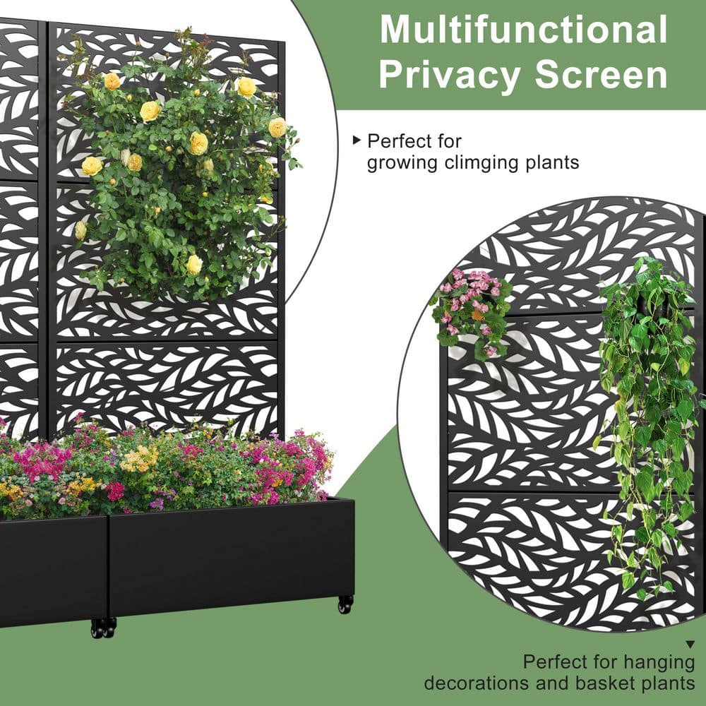 Dovelina Set of 2-73 in. x 16 in. x 35 in. Black Metal Iron Planter Box with Attached Trellis for Climbing Vegetation (2)