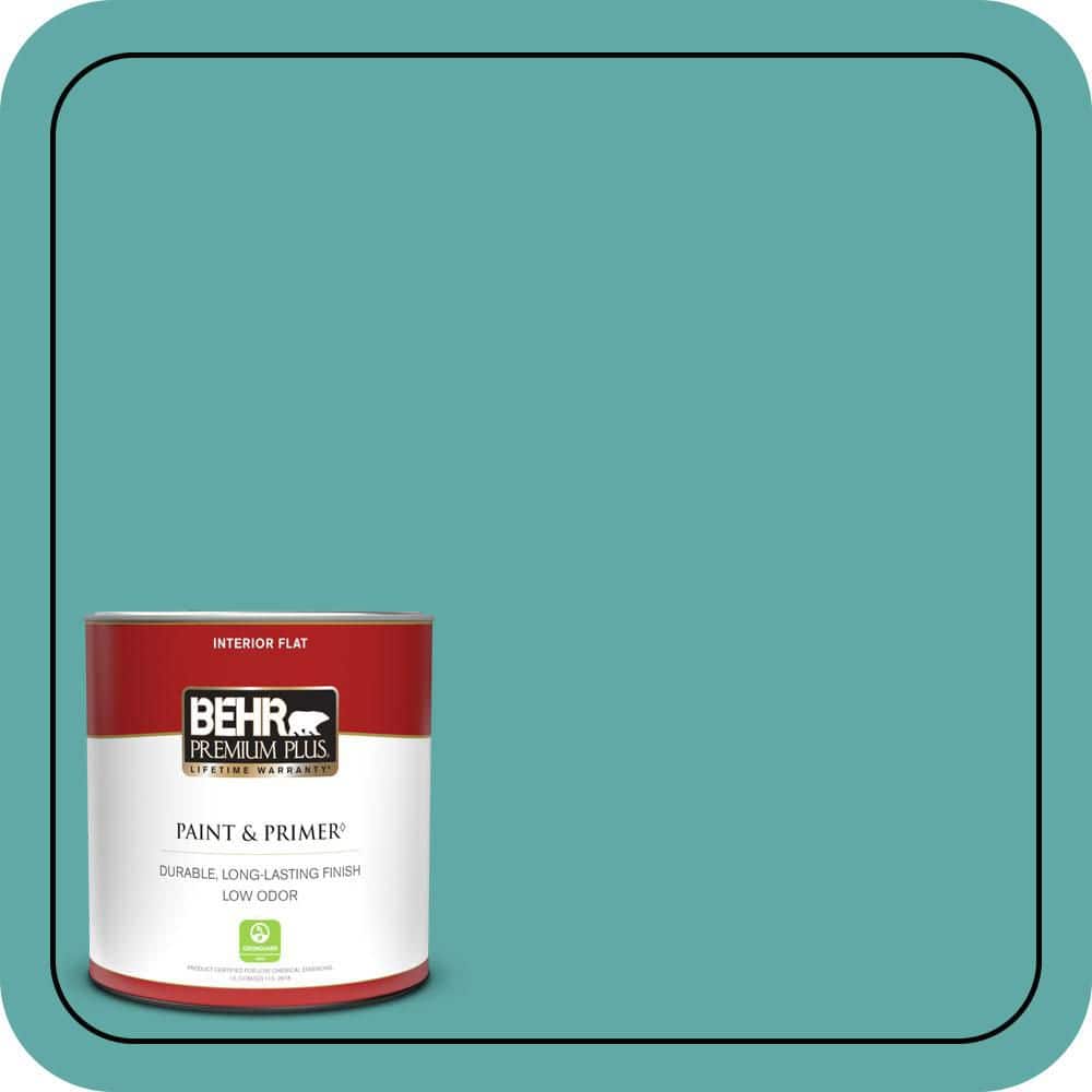 BEHR PREMIUM PLUS 1 qt. #500D-5 Teal Zeal Flat Low Odor Interior Paint & Primer