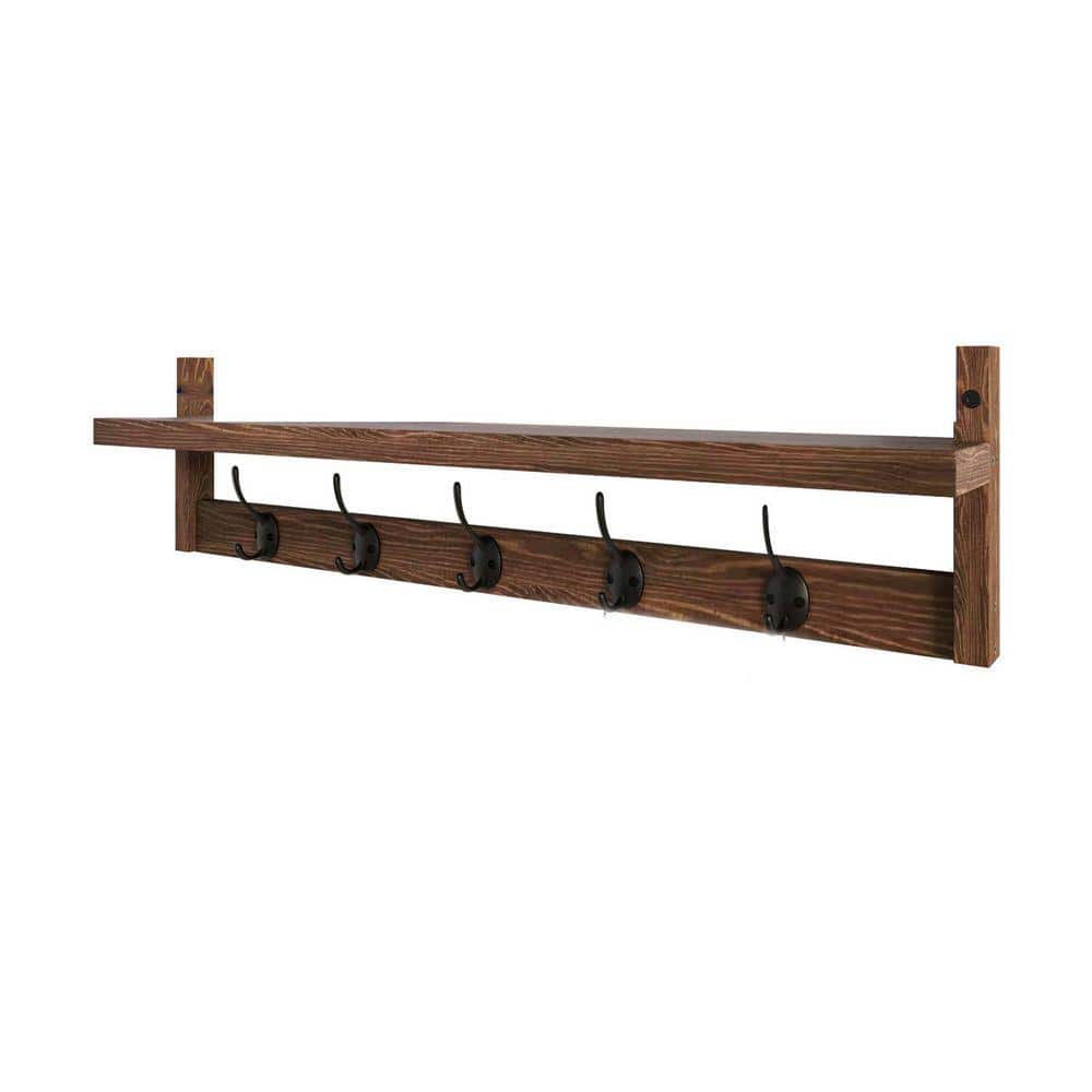 JFVKAF Wall Mounted Coat Rack with Dual Hooks Shelf 28.9in Entryway Organizer Brown for Bathroom Bedroom Living Room J-Hook (1)