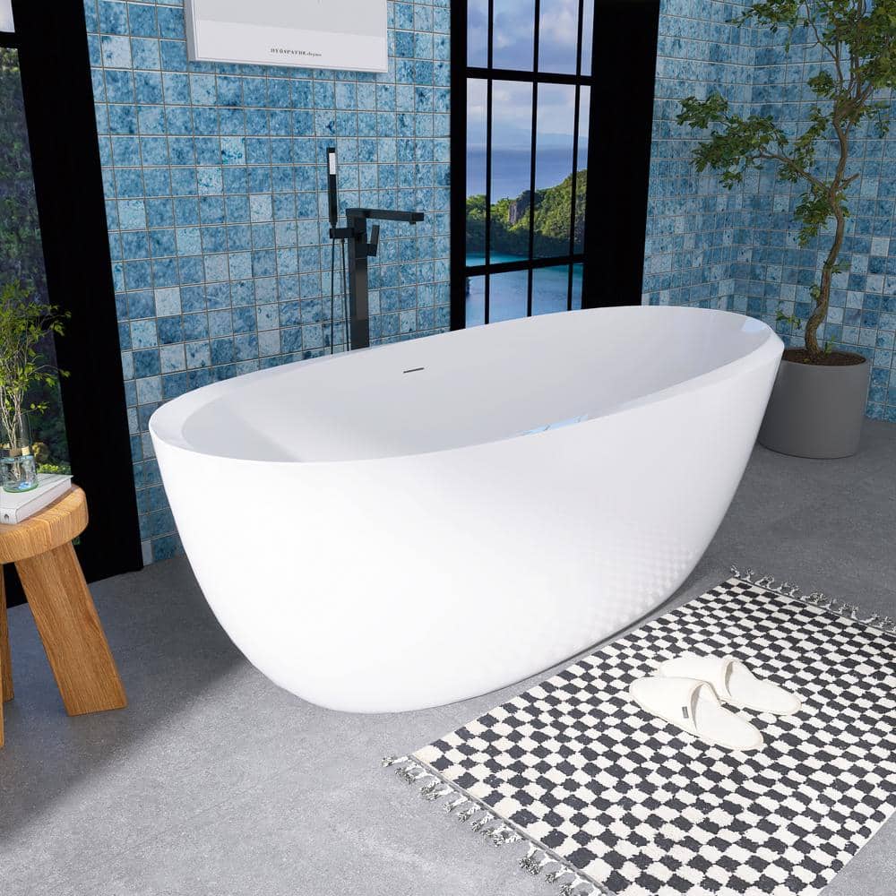 Unbranded 67 in. x 30 in. Acrylic Soaking Bathtub in Gloss White with Center Drain in Polished Chrome (3)