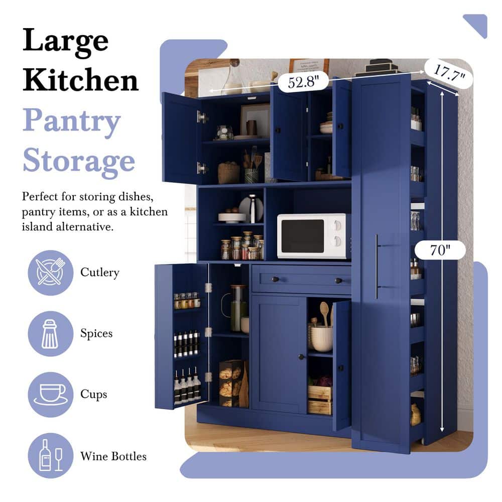 COWLOWN 52.8 in. W 17.7 in. D 70 in. H Linen Cabinet Kitchen Pantry with Pull-Out Side Cabinet, Door Shelves and Drawer (4)