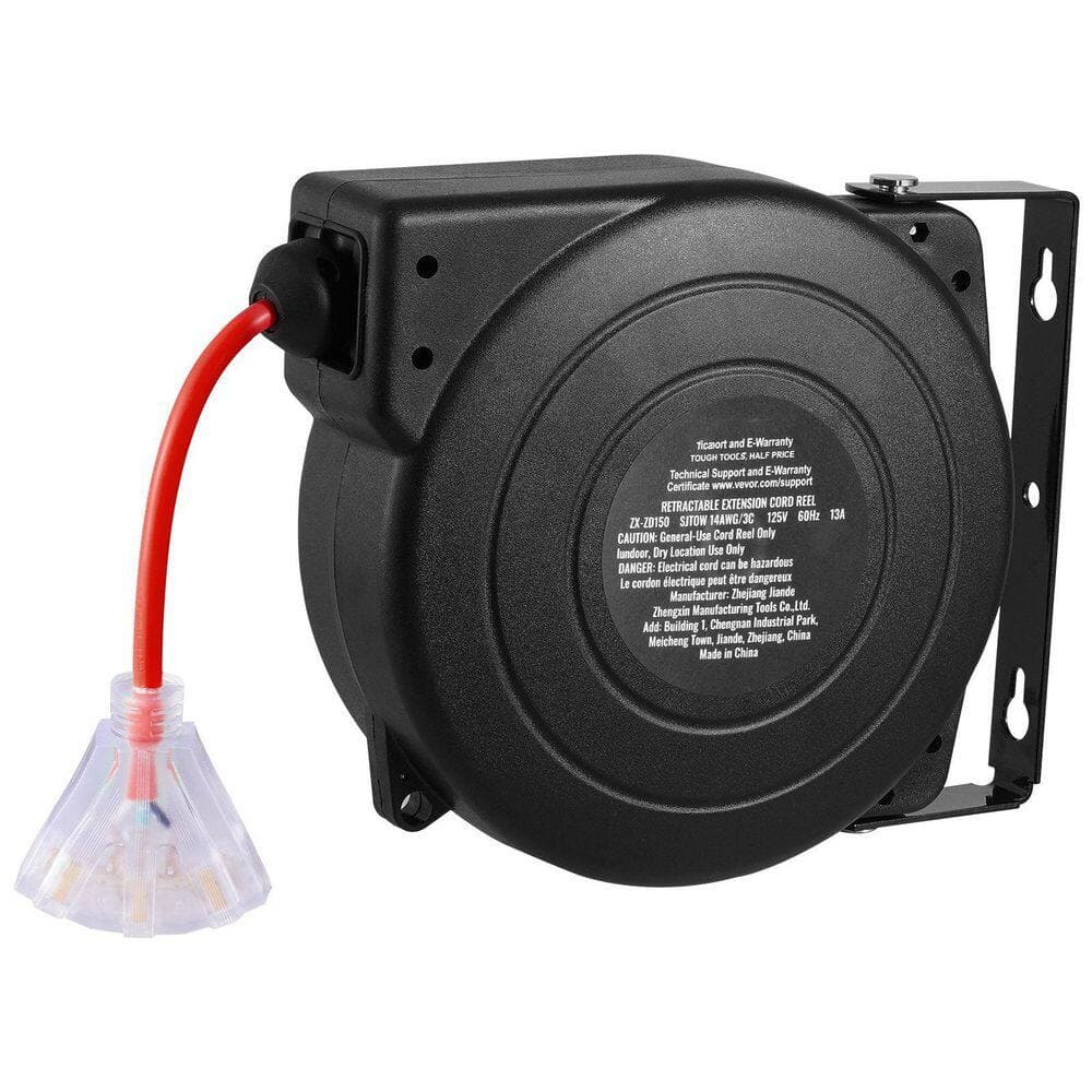 Inolait 50 ft. 14 AWG / 3 13 Amp Retractable Extension Cord Reel with 3 Grounded Outlets and Tri-Tap End (2)