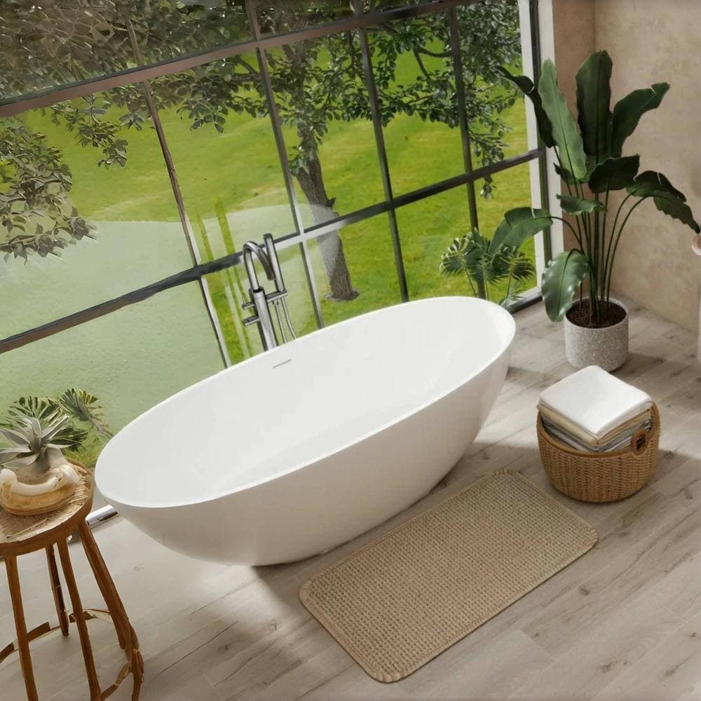 YSQCAR 65 in. x 29.5 in. Acrylic Alcove Soaking Bathtub with Center Drain in White, cUPC Certified (2)