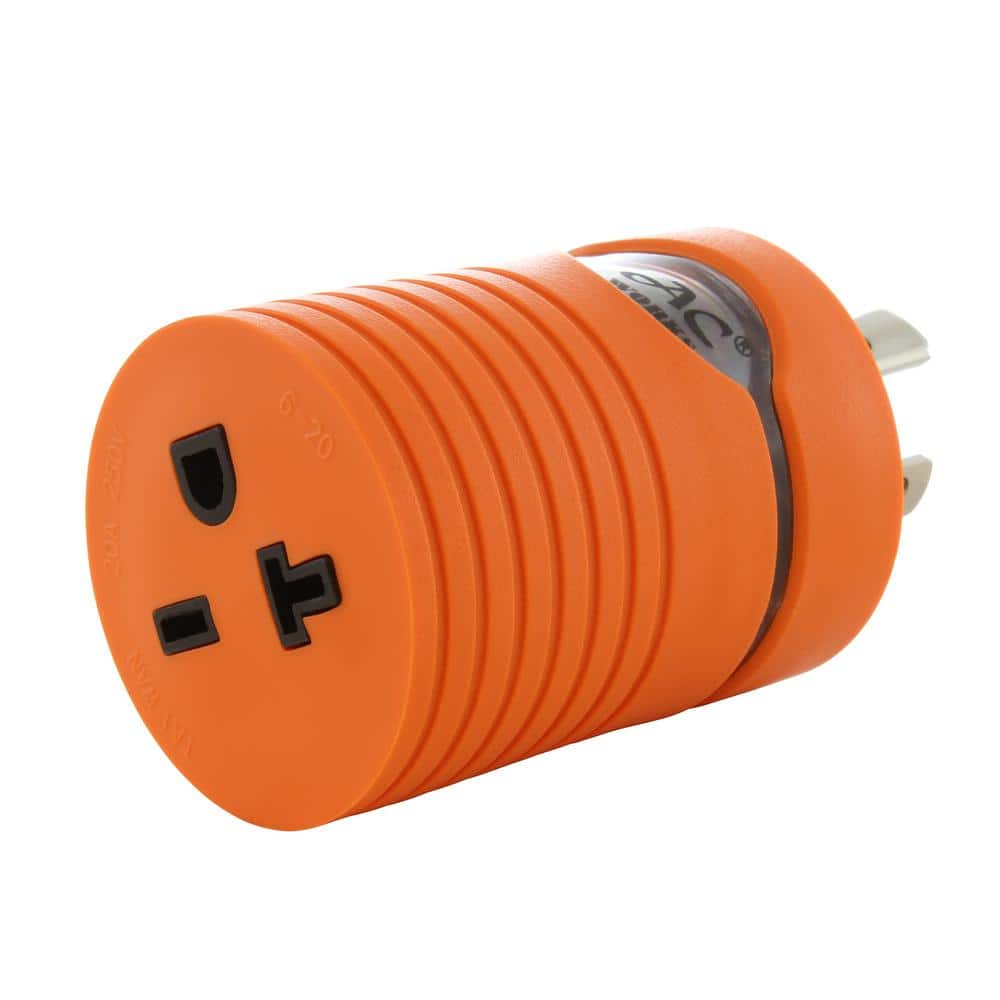 AC WORKS Adapter L15-20P 20A 3-Phase 250V 4-Prong Plug to 6-15/20R 250V 15/20A T-Blade (1)