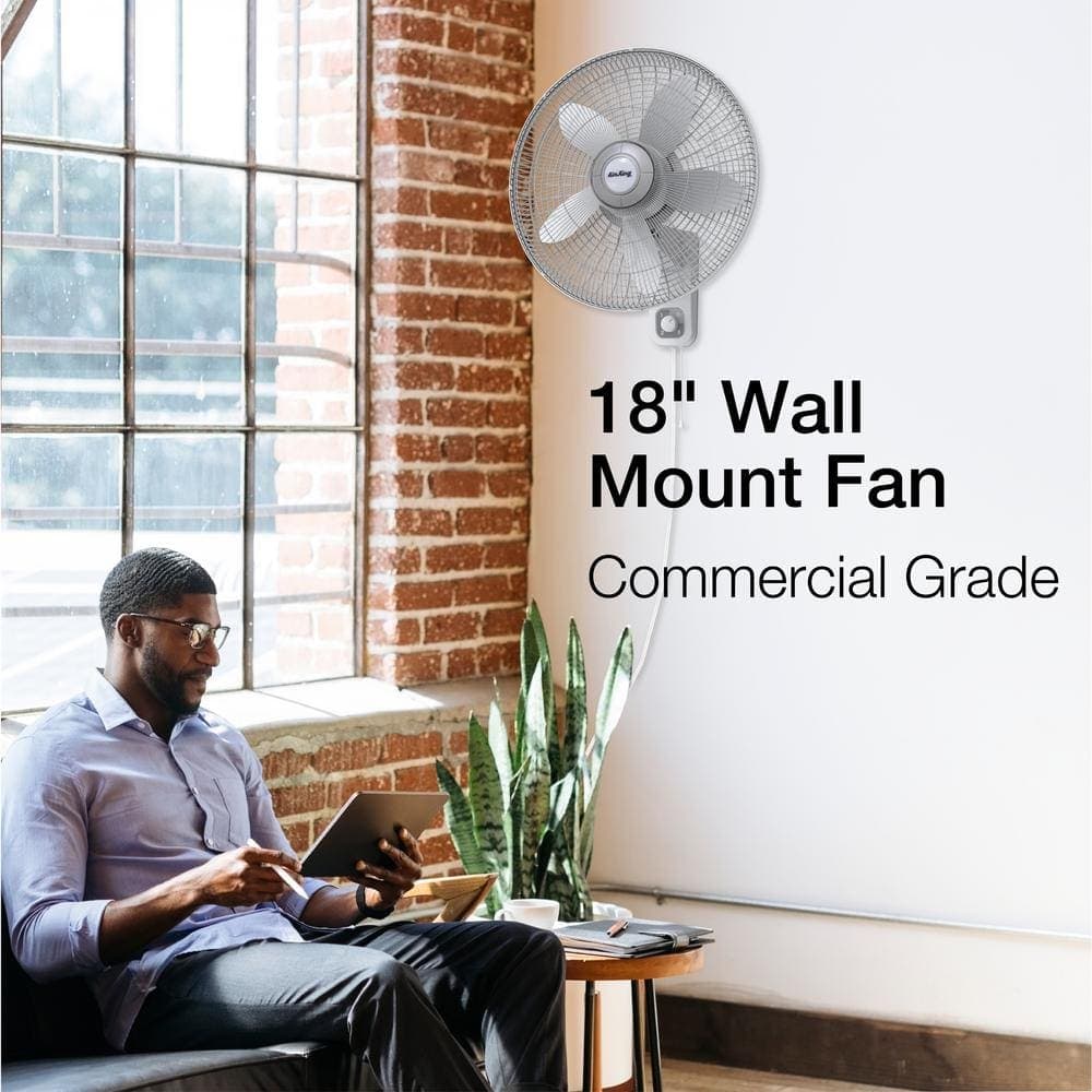 Air King 18 in. 3-Speed Oscillating Wall Mount Fan with Adjustable Head, Commercial Grade Speed, and Easy Assembly in Gray (2)