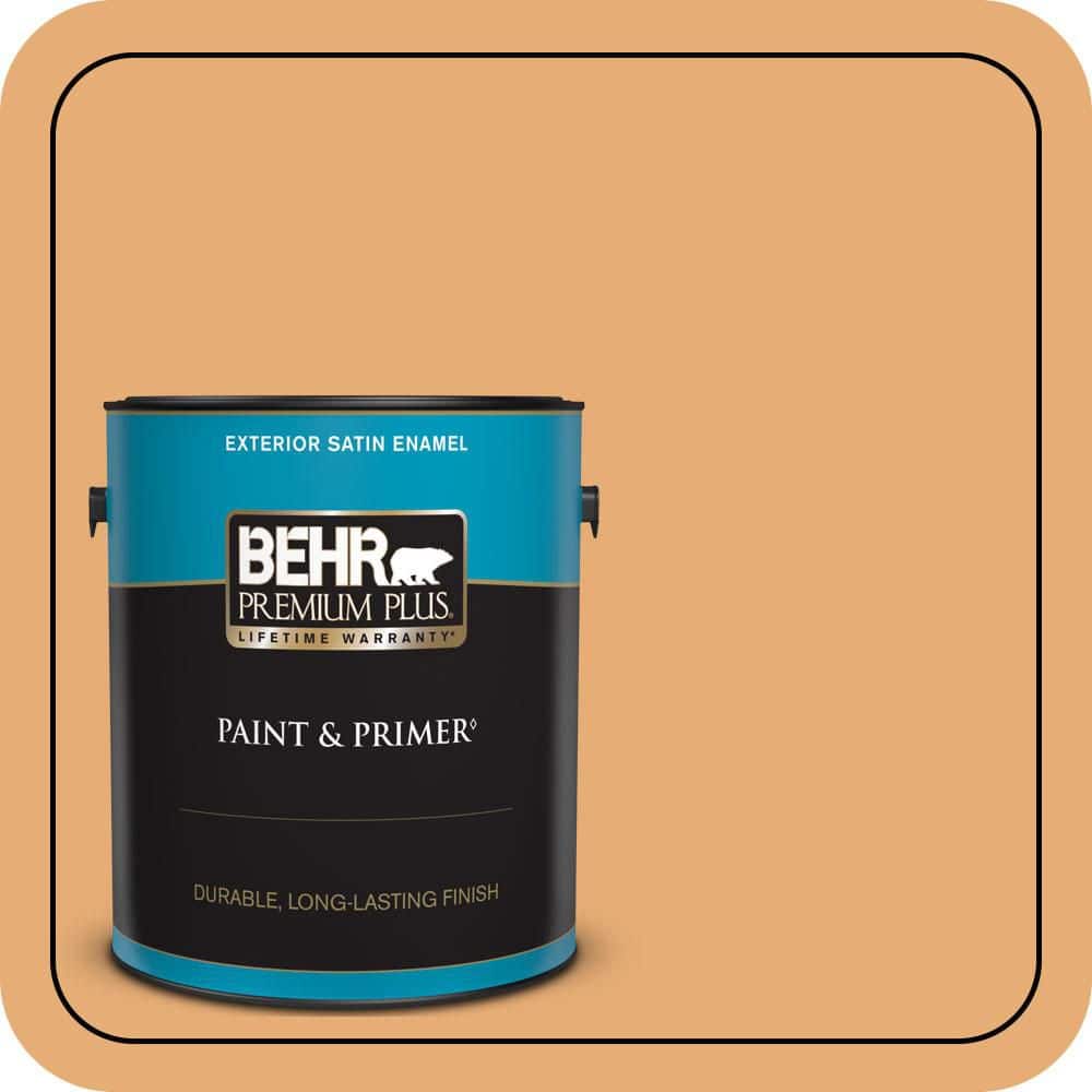 BEHR PREMIUM PLUS 1 gal. #PMD-75 Autumn Gourd Satin Enamel Exterior Paint & Primer