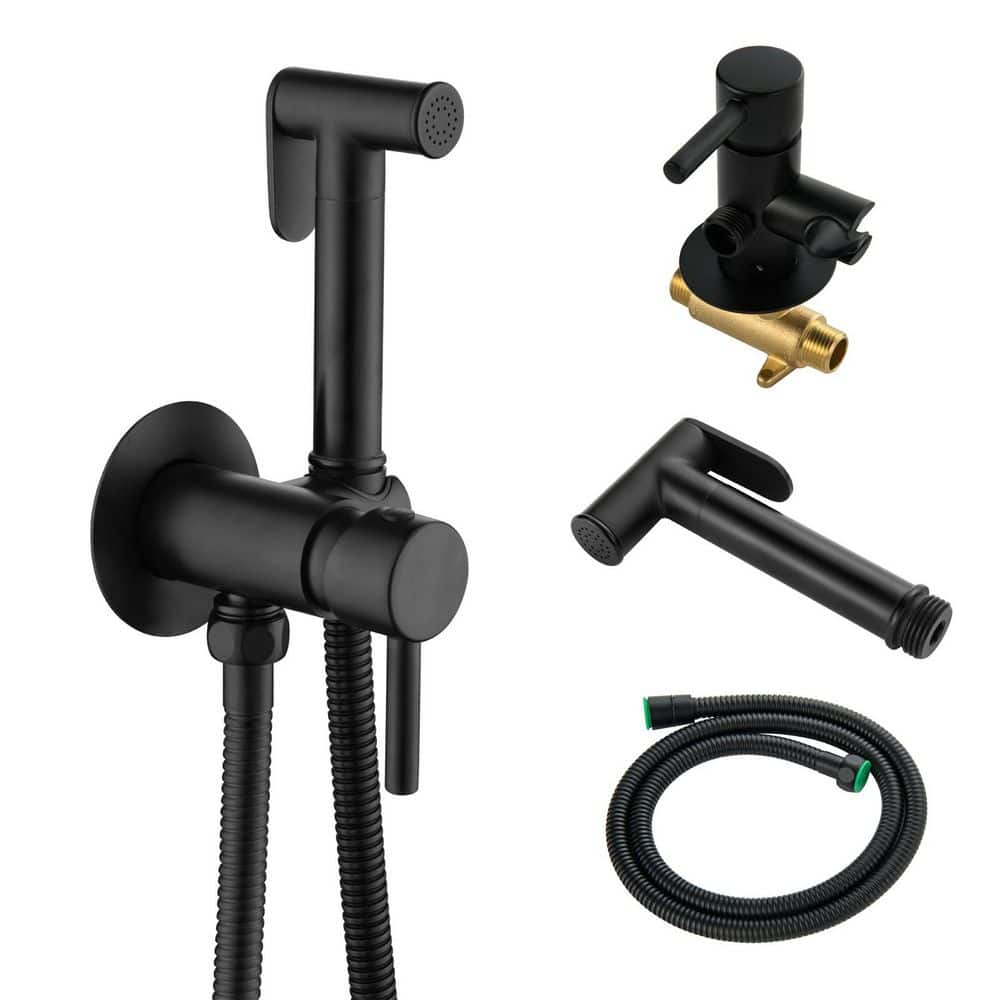 Heemli Non-Electric Bidet Sprayer for Toilet Handheld Brass Bidet Attachment Diaper Sprayer Wall Toilet Mount in Black
