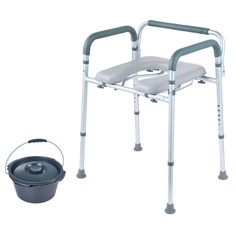 SKYSHALO Commode Chair Bidet Seat Non-Electric Bidet Seat for Adults Square Shape Toilet with Padded Seat and Arms Toilet Seat (1)