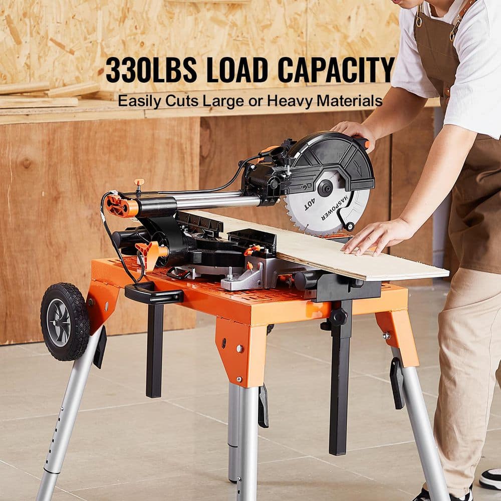 SKYSHALO Miter Saw Stand with Tabletop and Wheels, 330 lbs. Load Capacity Steel Collapsible Rolling Stand for Miter Saw (2)
