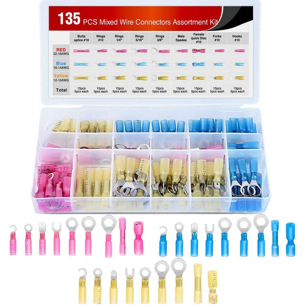 Unbranded 135-Piece Heat Shrink Wire Connector Kit with Ring Fork Hook Spade and Butt Splices for Marine and Automotive Use (1)