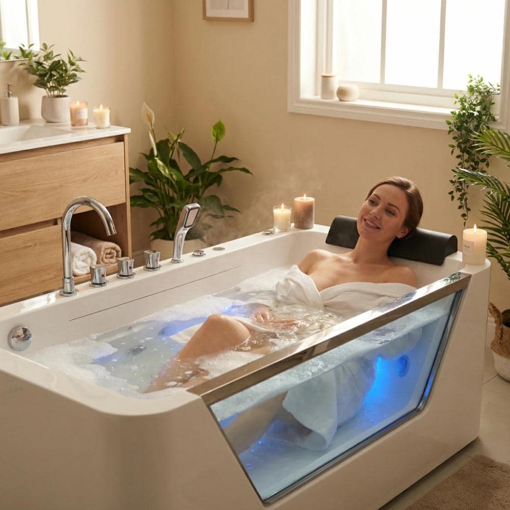 Fieeay 67 in. Whirlpool Bathtub ,Hydrotherapy Jetted Bathtub with Glass Panel (2)