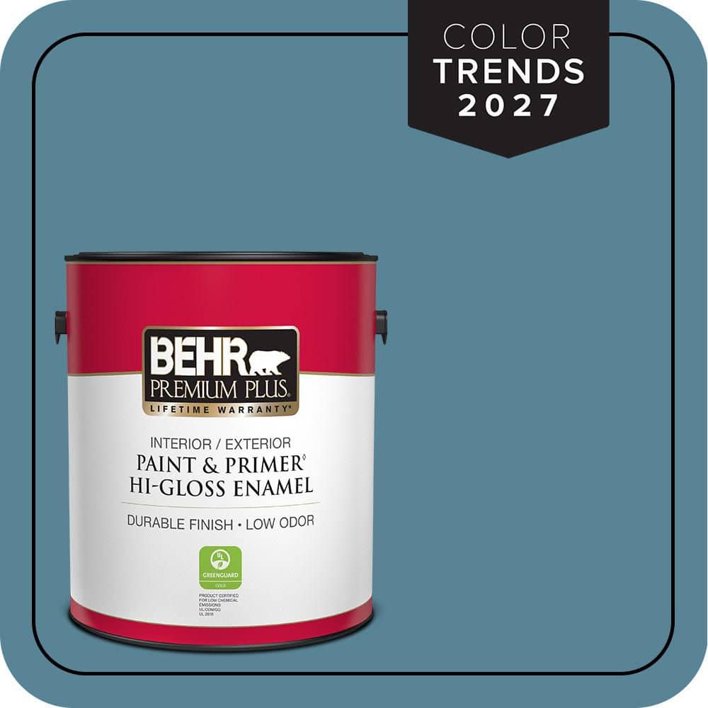 BEHR PREMIUM PLUS 1 gal. #S480-5 Blue Moon Bay Hi-Gloss Enamel Interior/Exterior Paint & Primer