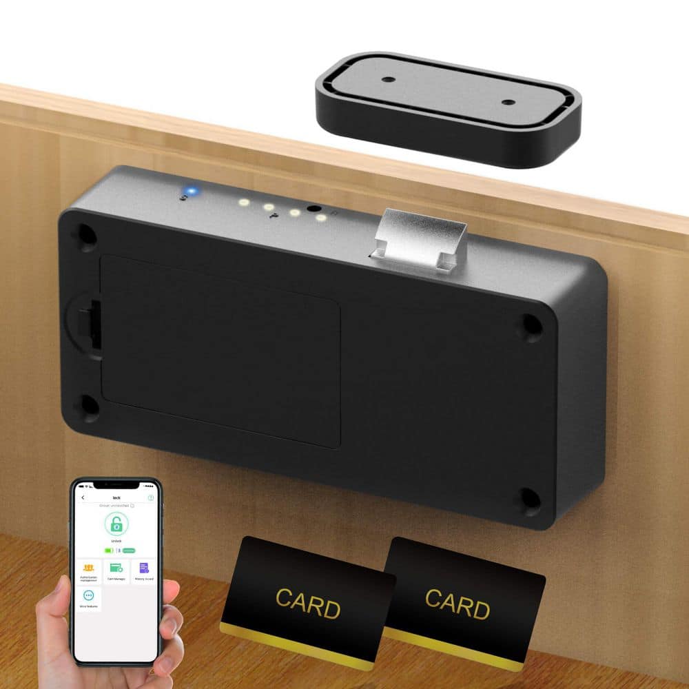 Wudkey Hidden No Drill Smart Cabinet Lock, Keyless RFID Bluetooth Cabinet Locks for Kitchen Cupboard and Closet (1)