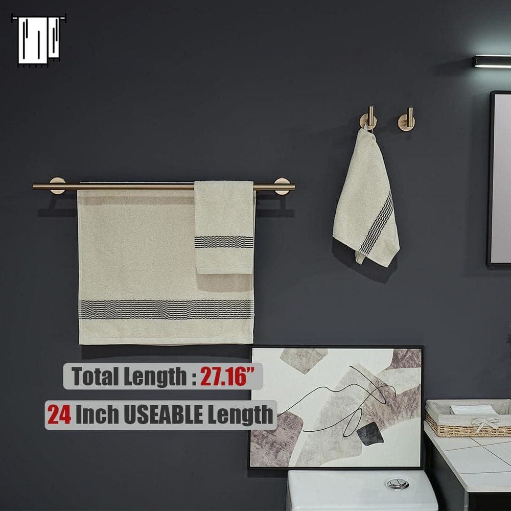 LAIFUCAM 5-Piece Bathroom Hardware Set with Towel Bar, Hand Towel Bar, Toilet Paper Holder, Towel Hooks in Champagne Bronze (3)
