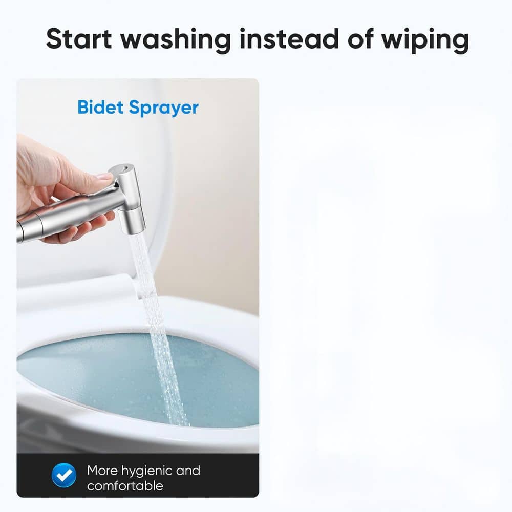 Wudkey Handheld Toilet Bidet Sprayer with Bidet Hose, Stainless Steel Bidet Faucet for Feminine Wash, Baby Wash, Brushed Nickel (2)
