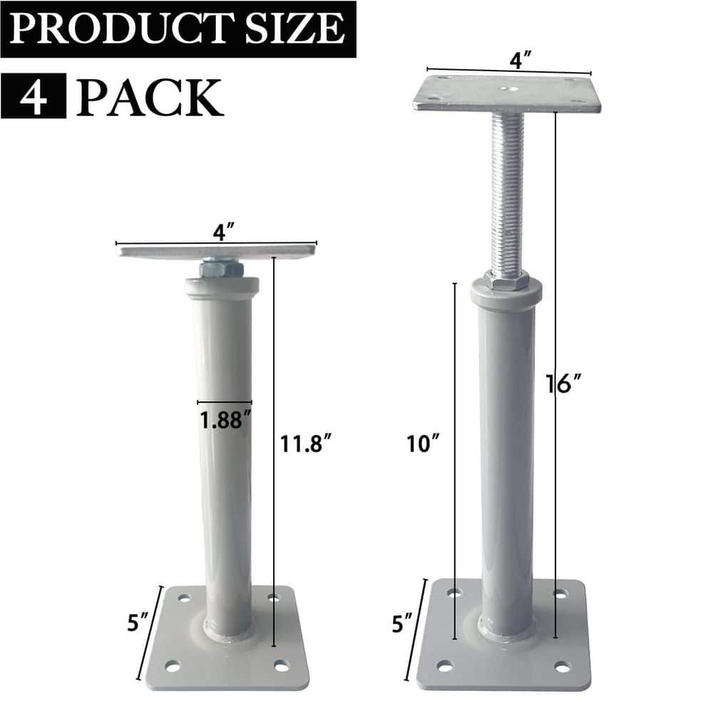 Laybus 4-Piece Adjustable 11.8 in.-16 in. Gray House Jack Post 8800 lbs. Height Capacity for Stairs, Porches, Roof Beams (2)