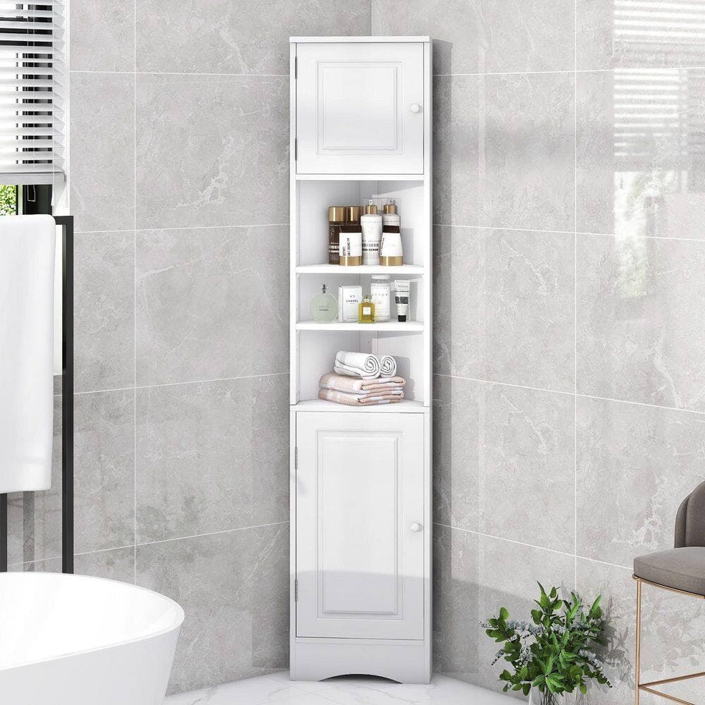 Dueyeeri 15 in. W 9 in. D 67 in. H MDF Linen Cabinet with Two Doors and Adjustable Shelves (4)