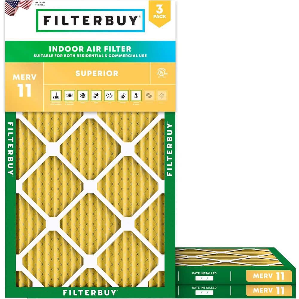 Filterbuy 10 in. x 18 in. x 1 in. MERV 11 (FPR 7) Allergen Defense Pleated HVAC AC Furnace Air Filters Replacement (3-Pack) (1)