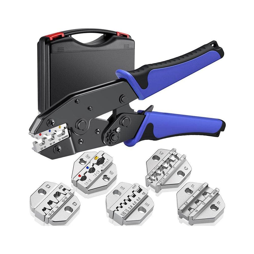 Unbranded Ratchet Wire Crimping Tool Set with 6 Interchangeable Dies for Heat Shrink Insulated Non-Insulated Ferrules (1)